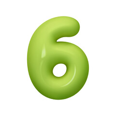 Number 6. Six Number sign green color. Realistic 3d design in cartoon balloon style. Isolated on white background. vector illustration