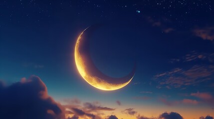 Fototapeta na wymiar A Creative Composition of a Crescent Moon and Stars