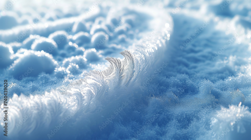 Poster closeup of a frozen snow drift with intricate patterns formed by wind and ice.