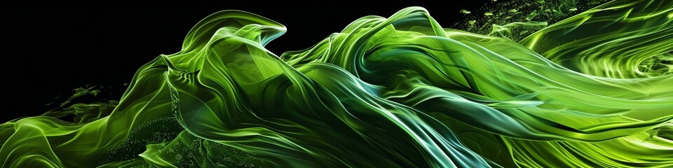 Neon lime green waves in a dynamic abstract motion, the imagery sharp and detailed, akin to an HD camera's capture