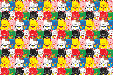 Illustration of the lucky cats in multi color background.