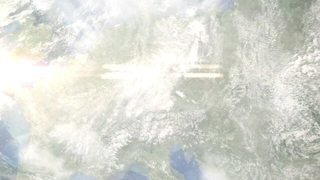 Earth zoom in from space and focus on Neumarkt in der Oberpfalz, Germany. 3D Animation. Satellite view. Background for travel intro. Images from NASA