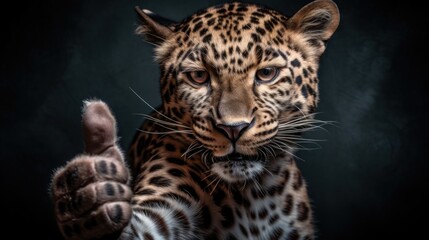 Portrait of friendly cheetah making thumbs up. - obrazy, fototapety, plakaty