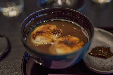 おしるこ、もち、ぜんざい、Boiled red beans boiled with sugar