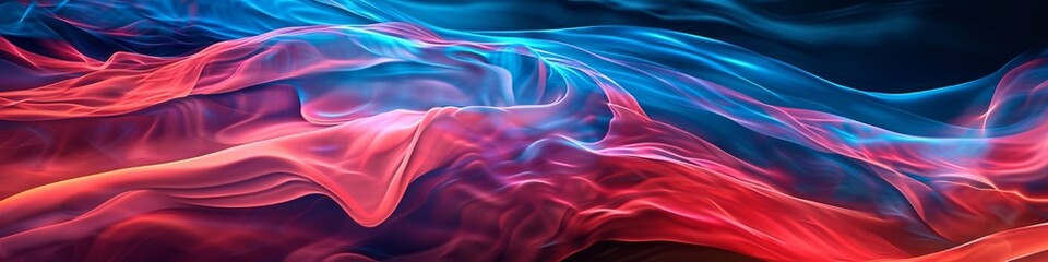 Glowing neon red and blue waves in a fluid, abstract composition The image is sharply focused, offering the depth and clarity of an HD photograph