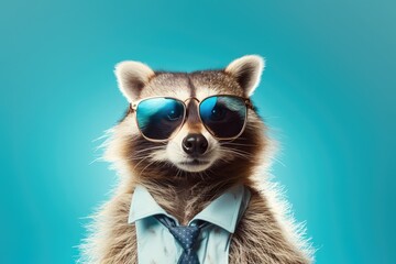 Portrait of a handsome fashionable raccoon. - obrazy, fototapety, plakaty
