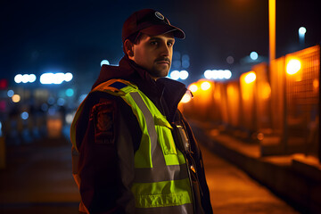 Unyielding Sentinel at the Checkpoint: A Portrait of Professional Security - obrazy, fototapety, plakaty