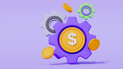 Payment arrangements with gear and dollar coin concepts. 3d rendering