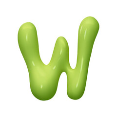 letter W. letter sign green color. Realistic 3d design in cartoon liquid paint style. Isolated on white background. vector illustration