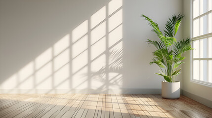 Fototapeta na wymiar Modern interior mockup template. Light empty space with shadow, generative ai