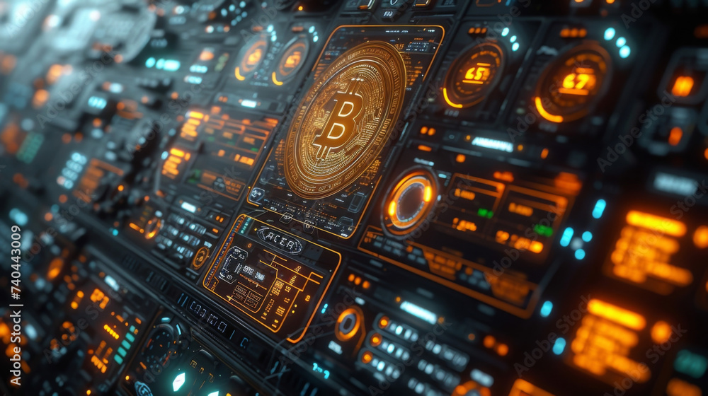 Poster a holographic screen displays realtime updates of cryptocurrency prices and market trends showcasing
