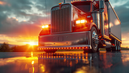   Classic American Truck with custom chrome accents and parts shining in the sun