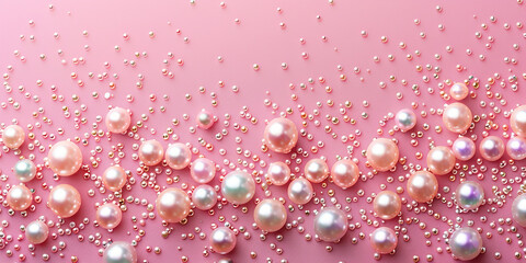 Pearl confetti on pink background   - obrazy, fototapety, plakaty