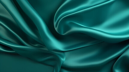 Fototapeta premium Dark teal green silk satin Shiny smooth fabric Soft folds Luxury background with space for design