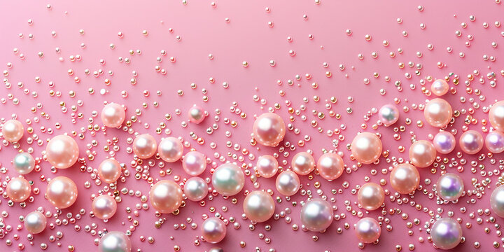 Pearl confetti on pink background  