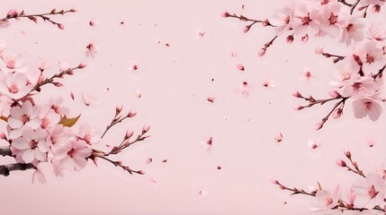 A delicate pattern of cherry blossoms drifting across a pale pink sky, symbolizing the fleeting beauty of spring.