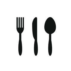 cutlery set, fork, knife, spoon, flat vector illustration, banner icons for restaurant, dining room, cafe, kitchen and cooking icons