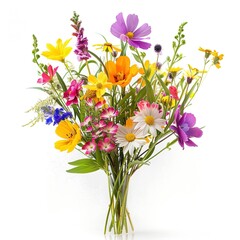 Obraz premium Colorful Spring Flower Bouquet Arrangement on White Background. Floral, Plant, Bloom, Petals 