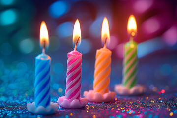 birthday party balloons, colourful balloons background and birthday cake with candles	