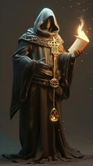 Cartoon digital avatars of Arcane Librarian Magic Scroll A mystical avatar wearing a robe and holding a glowing scroll.