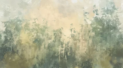 Poster abstract oil painting of a forest landscape in spring, in the style of farmhouse wall art, subtle calmful color palette © paisorn