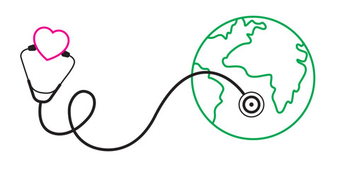 Stethoscope and medical love symbol single continuous line art. Health care World Day medical science research doctor nurse equipment design concept silhouette one sketch