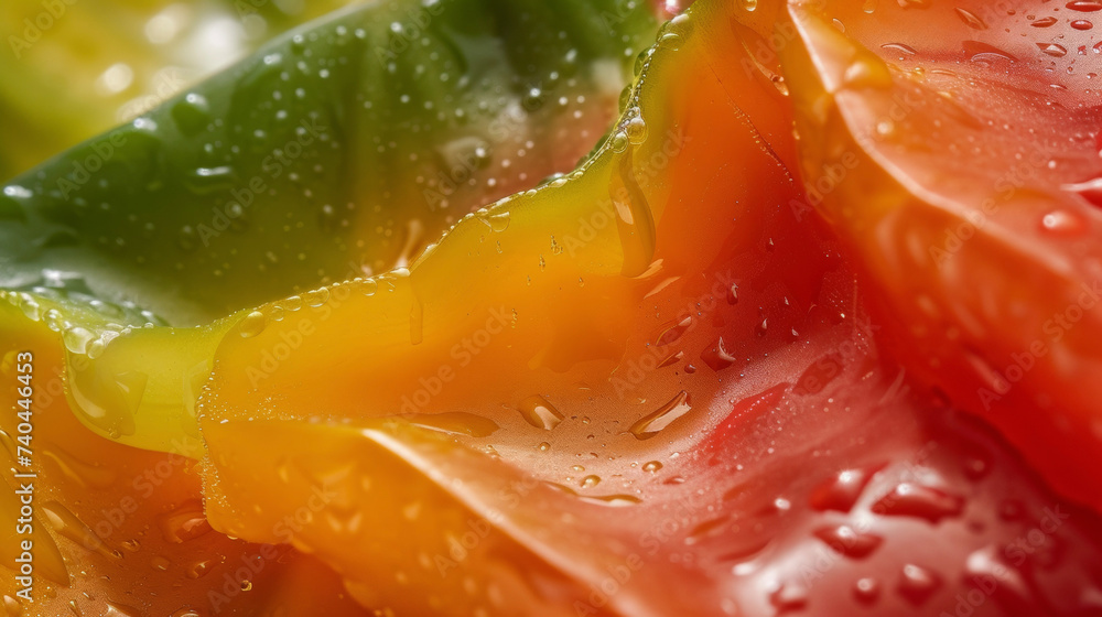 Poster a macro shot focuses on the intricate patterns on a bell peppers skin almost resembling a maze of li