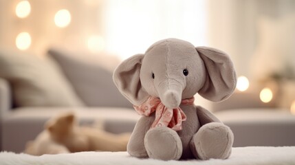 Cute elephant plush toy, closeup.