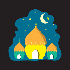 Beautiful mosque at night, vector logo icon