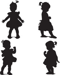 Black silhouette of little girl dresses on white background
