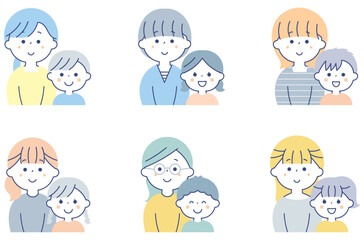 若い親子のイラストセット