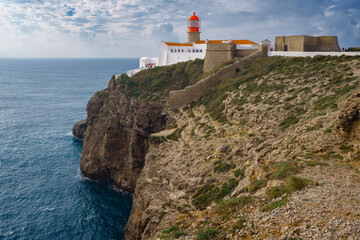 Fototapeta na wymiar Cape St.Vincent, the southwesternmost point of continental Europe. The cape situated 6 km west of the town of Sagres, Algarve, Portugal