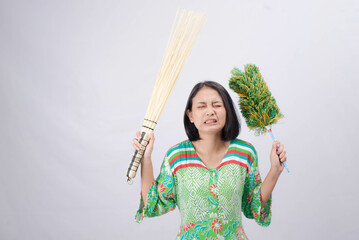 Young Housewife Holding a Feather Duster