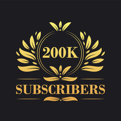 200K Subscribers celebration design. Luxurious 200K Subscribers logo for social media subscribers