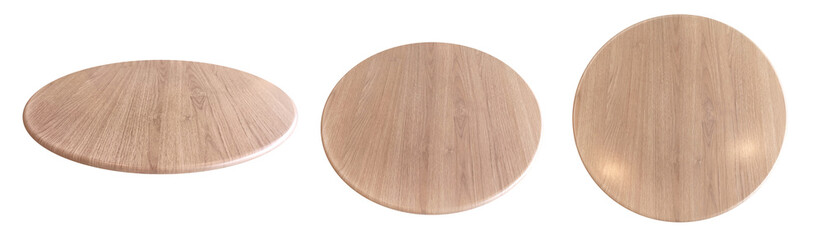 Round wooden table set Isolated on a white background