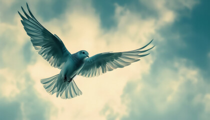 Serene Dove Gliding Through a Cloudy Sky