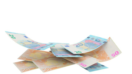 money euros 50 20 banknotes isolated pile payments bills - 3d rendering