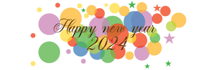 Happy new year 2024 greetings banner with swirl ribbon and colored stars. Creative concept of 20 24Happy New Year calligraphy for poster or banner design. Vector illustration