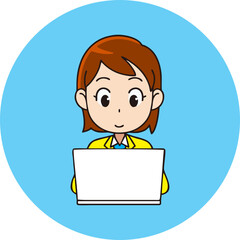 Vector woman working on laptop