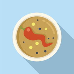 Red pepper cream soup icon flat vector. Dining repast. Cooking aliment