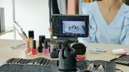 Beauty blogger video production for female fashion blog online cosmetic adviser record woman...