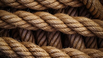 Fototapeta premium Tied rope in a row in parallel line background in closeup full frame