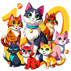 Fototapeta premium 10 Cat, Real style, white background