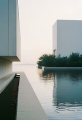 minimallist, art, by water 35mm film, background. Architecture. Generative AI.