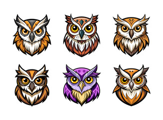 Flat illustration of owl bird cartoon design bundle