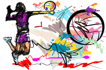  hit ball volleyball sport art brush strokes style