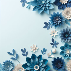 Obraz premium Blue paper flowers backdrop with space for text. Great for International Women's Day and Mother's Day greetings.