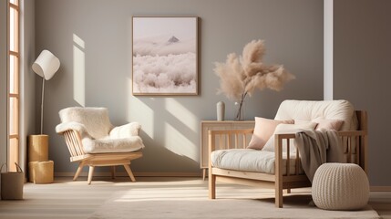 A minimal nursery with soft pastel walls and white wood furniture