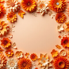 Bright orange paper flowers with white paper center, a festive layout for Women's Day or Mother's Day.