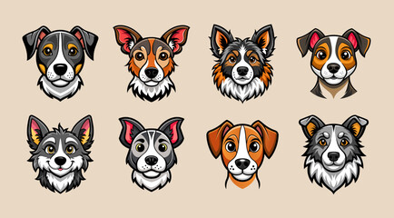 Set of dog head cartoon illustration design